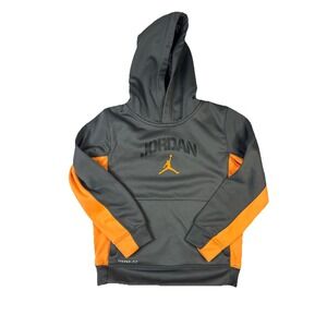 Jordan Jumpman Boys Hoodie‎ Sweatshirt,  Therma-Fit , Gray-Orange, Size 7